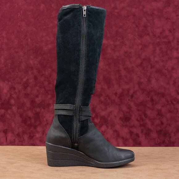 UGG Women Lesley Black Waterproof Suede Wedge Knee Boots sz 6 - Picture 8 of 8